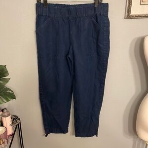 J. JILL Pure Jill Navy Linen Pull On Drawstring Hem Pant Cropped Size Small